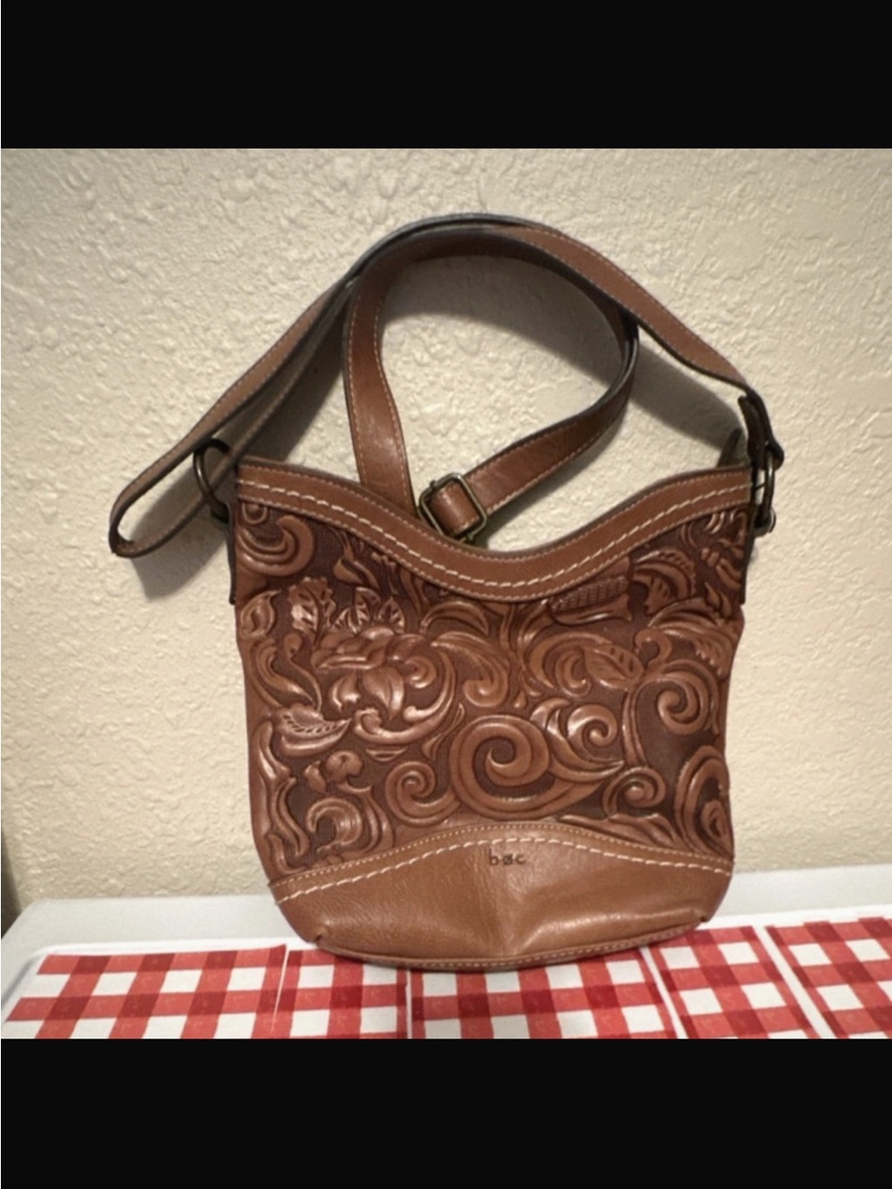 b.o.c. Brown Tooled Leather Shoulder Bag